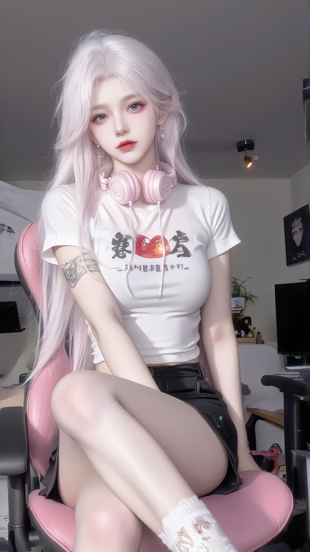 白粉发女孩 唯美风格 全面屏壁纸  第4张